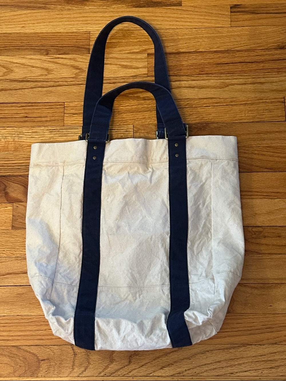 🌺 J. Crew Cream Canvas Tote with Navy Details - Picture 3 of 8